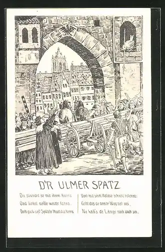 Künstler-AK Ulm a. D., D`r Ulmer Spatz