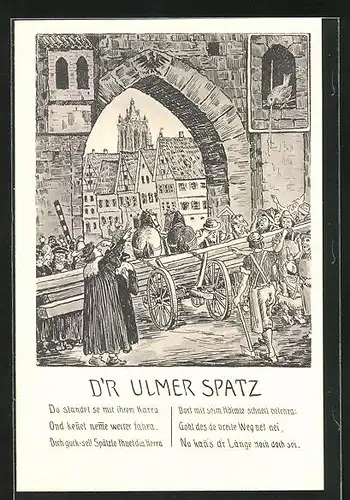 Künstler-AK Ulm a. D., D`r Ulmer Spatz