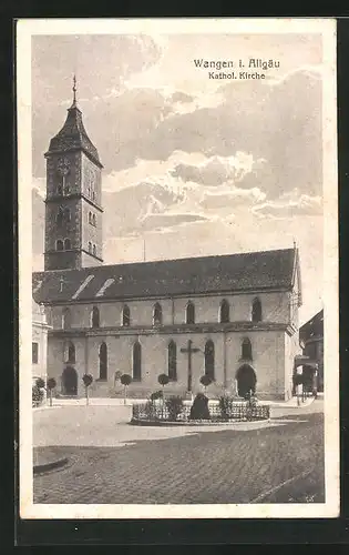 AK Wangen i. Allgäu, katholische Kirche mit Vorplatz