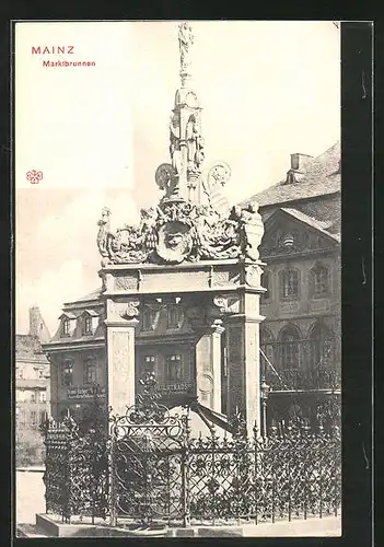 AK Mainz, Marktbrunnen, Ladengeschäfte im Hintergrund