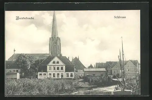AK Buxtehude, Schleuse, Kirchturm