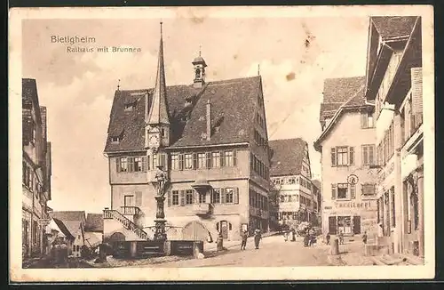 AK Bietigheim, Rathaus mit Brunnen