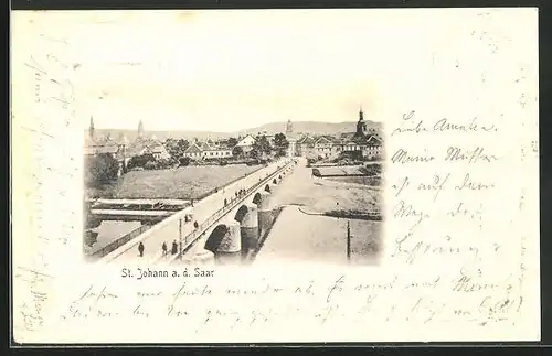 Präge-AK St. Johann /Saar, Teilansicht mit Saarbrücke