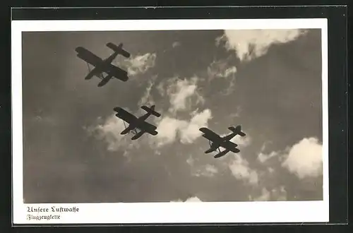 AK Doppeldecker-Wasserflugzeuge im Formationsflug