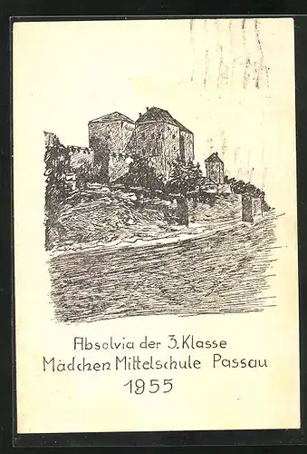 Künstler-AK Passau, Absolvia der 3. Klasse der Mädchen Mittelschule 1955