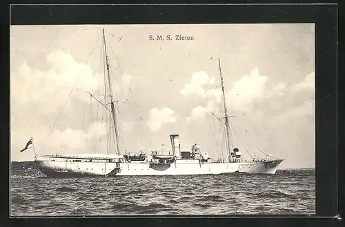 AK Kriegsschiff S. M. S. Zieten vor der Küste