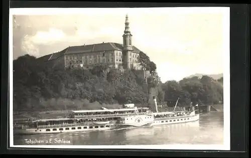AK Tetschen a. E., Schloss und Binnenschiff Dresden