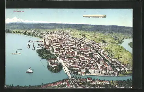 AK Konstanz, Zeppelin über der Stadt