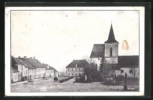 AK Jilove, namesti, Kirche mit Marktplatz