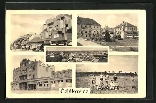 AK Celakovice, Hotel Grado, Hotel Flip, Strassenansicht mit Geschäftshaus