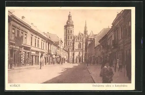 AK Kosice, Srobarova ulica s katedralou, Srobargasse mit dem Dom