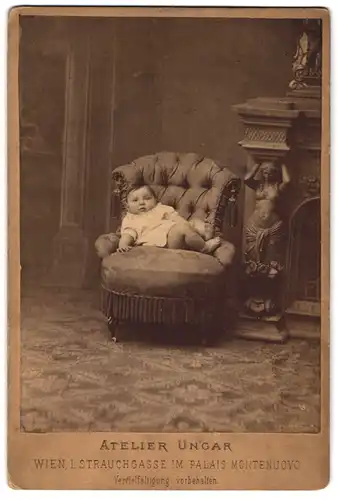 Fotografie J. Ungar, Wien, Strauchgasse, Portrait süsses Kleinkind im weissen Hemd