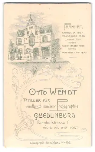 Fotografie Otto Wendt, Quedlinburg, Bahnhofstr. 1, Ansicht Quedlinburg, Gebäude des Fotografen mit Atelier