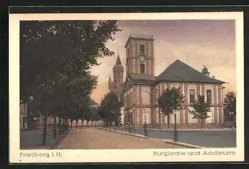 AK Friedberg i. H., Burgkirche und Adolfsturm