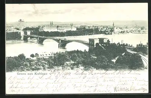 AK Koblenz, Teilansicht mit Brücke