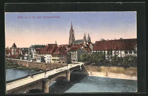 AK Ulm a. D., Teilansicht mit Donaubrücke