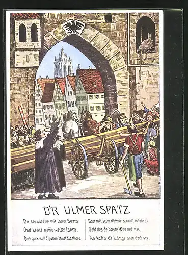 Künstler-AK Ulm, Bürger lassen sich vom Ulmer Spatz belehren