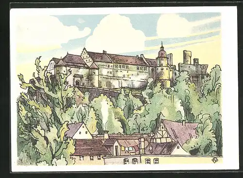 Künstler-AK Heidenheim an der Brenz, Ort und Schloss Hellenstein