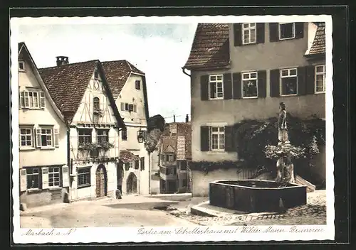 AK Marbach a. N., Schillerhaus mit Wilder Mann-Brunnen