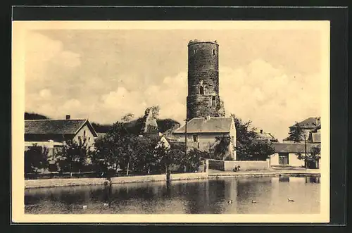 AK Jenstejn, Partie am Weiher mit Turm