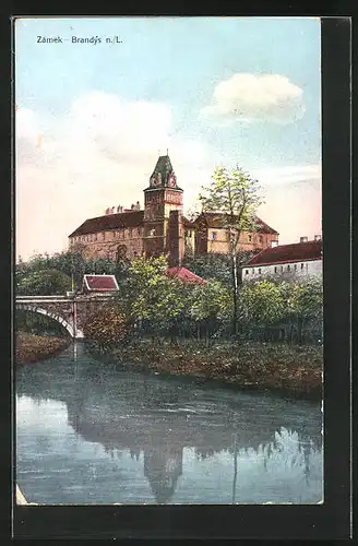 AK Brandys n. L., Zámek, Blick vom Fluss zum Schloss