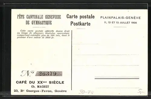 Künstler-AK Geneve-Plainpalais, Fete Cantonale Genevoise de Gymnastique 1908, schweizer Soldaten