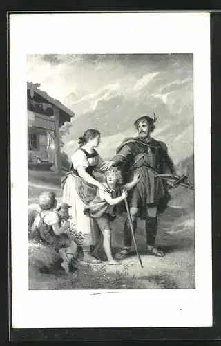 AK Wilhelm Tell beim Abschied von seiner Familie