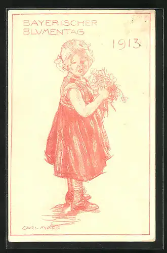 AK kleines Mädchen mit Blumen in der Hand zum Bayerischen Blumentag 1913