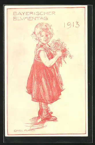 AK Bayerischer Blumentag 1913, Mädchen mit Blumen inder Hand