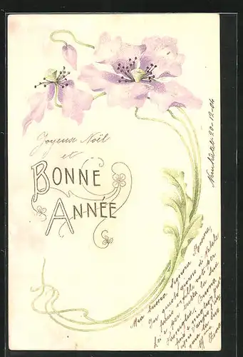 Präge-AK Bonne Année, Florale Ornamentik nach Art des Jugendstil