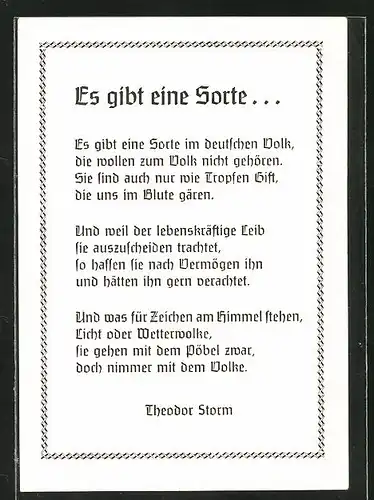 AK Gedicht wider Volksvergifter von Theodor Storm