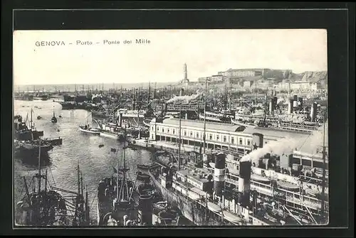 AK Genova, Porto, Ponte dei Mille, Blick über den Hafen