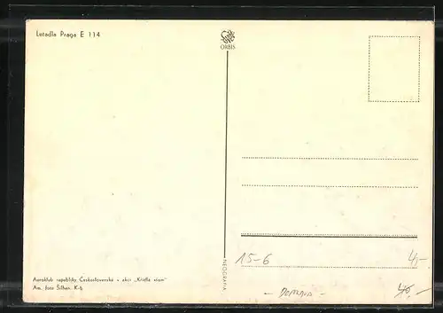 AK Flugzeug vom Typ Letadla Praga E 114