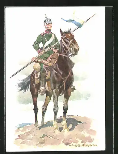 Künstler-AK Anton Hoffmann - München: Hist. Uniformen des bayer. 2. Chevauleger-Reg. Taxis, Chevauleger 1914