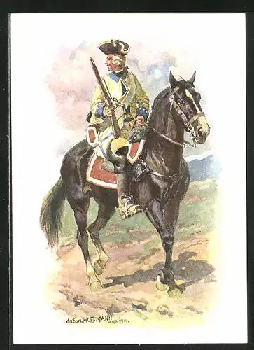 Künstler-AK Anton Hoffmann - München: Hist. Uniformen des bayer. 2. Chevauleger-Reg. Taxis, Cuirassier 1747-1785