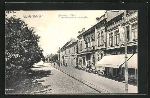 AK Gyulafehérvár, Promenadegasse und Hauptplatz, Europa Szalloda
