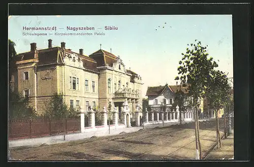 AK Hermannstadt, Schewisgasse mit Korpskommandanten Palais