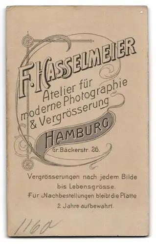 Fotografie F. Hasselmeier, Hamburg, Gr. Bäckerstrasse 26, Portrait junge Dame mit moderner Frisur