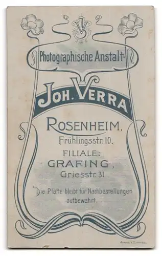 Fotografie Joh. Verra, Rosenheim, Frühlingsstrasse 10, Portrait junge Dame mit zurückgebundenem Haar