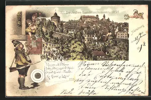 Lithographie Nürnberg, XII. Deutsches Bundesschiessen 1897, Totalansicht