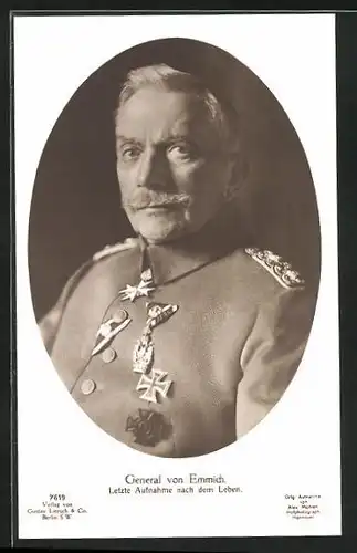AK General von Emmich, letzte Aufnahme nach dem Leben