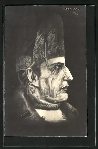Künstler-AK Verschieden Bestandteile seines Lebesn formen Napoleons Konterfei