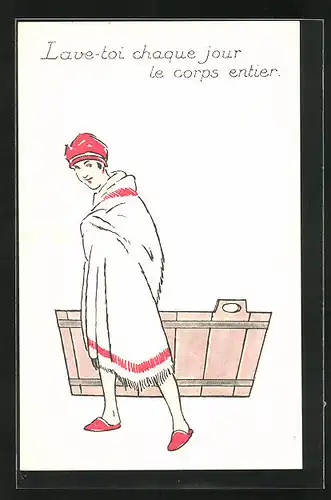 AK Rotes Kreuz, Frau im Handtuch nach dem Baden