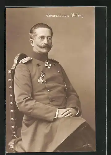 AK General von Bissing in Uniform mit Orden und Kaiser Wilhelm Bart, Heerführer
