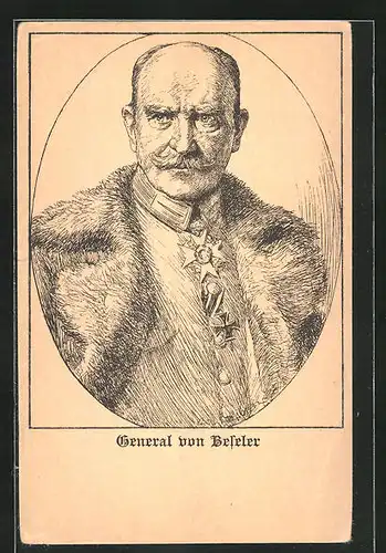 AK Heerführer General von Beseler in Uniform mit Orden nach Federzeichnung von Karl Bauers