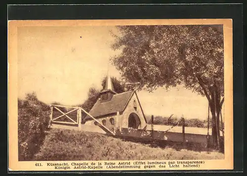 AK Küssnacht, Königin Astrid-Kapelle, Abendstimmung, Halt gegen das Licht