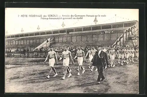 AK Fête Fédérale des Sokols, Arrivée des Gymnstes francais sur le stade