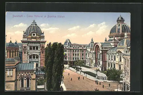 AK Bucuresti, Calea Victoriei si Biserica Slátari, Siegesstrasse und die Slatari-Kirche