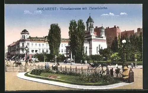 AK Bucarest, Victoriastrasse mit Zlatarikirche