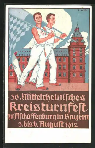 Künstler-AK Ganzsache Bayern PP27C67: Aschaffenburg, 30. Mittelrheinisches Kreisturnfest 3.-6. August 1912, Am Schloss